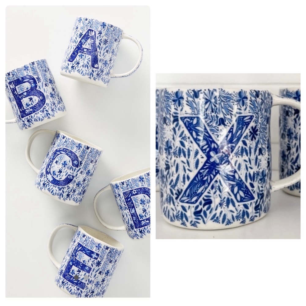 Anthropologie Folksong Monogram Mug Letter X - NEW